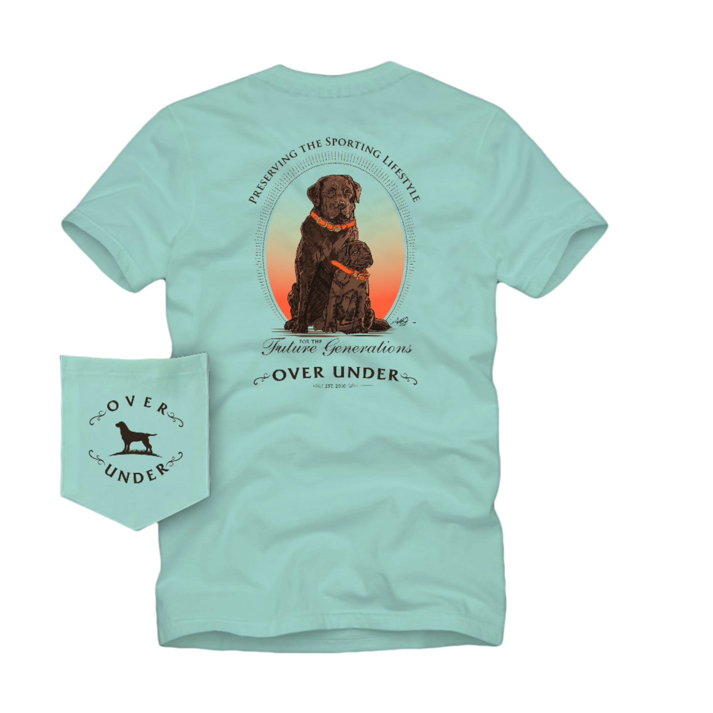 Light blue t-shirt with a dog graphic and text on a white background
